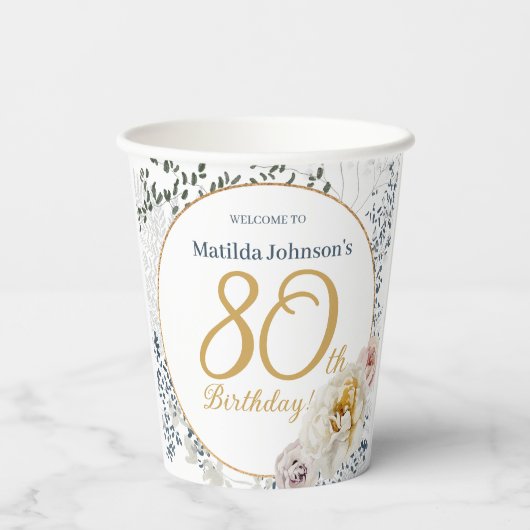 イエローフローラ植物写真第80回バースデーパーティー 紙コップ (裏面)