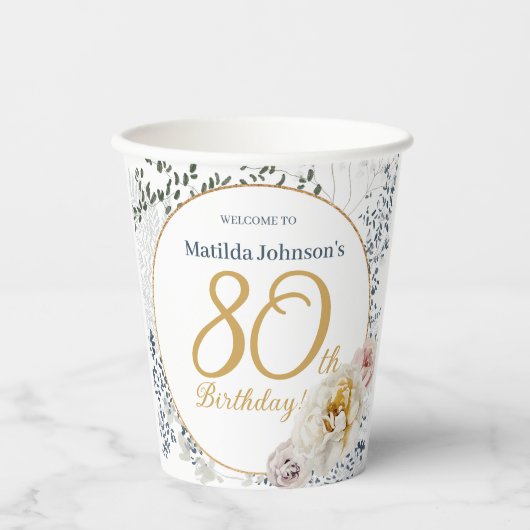 イエローフローラ植物写真第80回バースデーパーティー 紙コップ (正面)