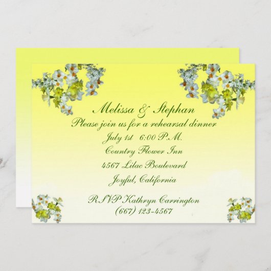 イエローフローラ結婚のリハーサルディナー 招待状 (正面/裏面)