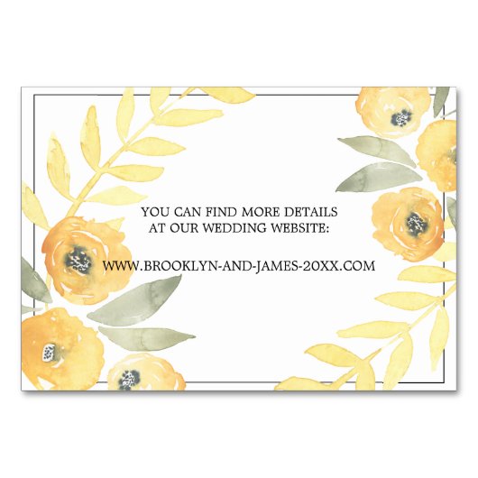 イエローフローラ結婚ズアコモデーションカード テーブルナンバー (裏面)