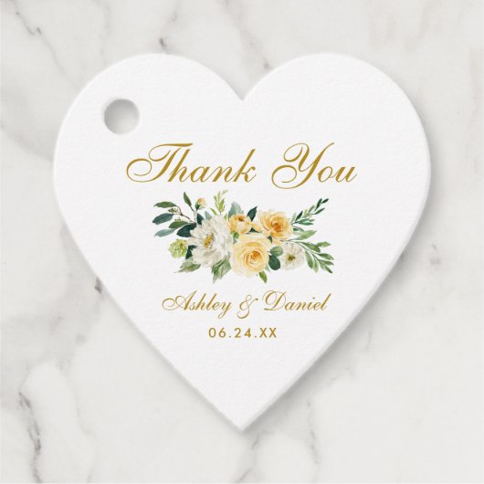 イエローフローラ結婚金ゴールドのハート フェイバータグ (正面)
