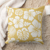 イエローフローラ葉トロピカルハワイアン クッション (ブランケット)