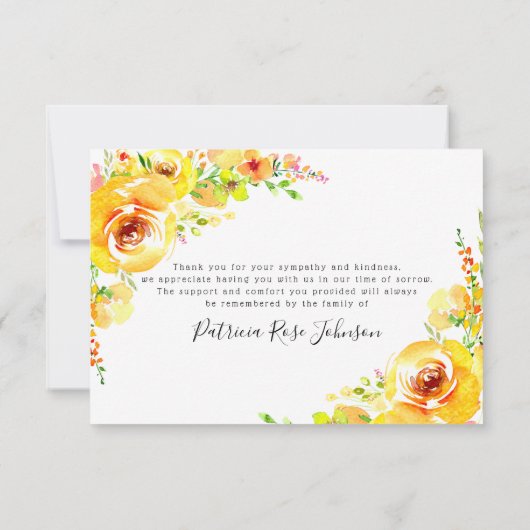 イエローフローラ葬儀記念ありがとう サンキューカード (裏面)