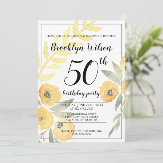 イエローフローラ誕生日パーティー招待状 招待状 (スタンド正面)