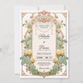 イエローフローラ金ゴールドアールヌーボー結婚式招待状 招待状 (正面)