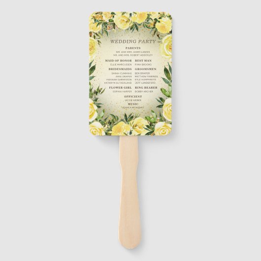 イエローフローラ金ゴールドグリッター結婚式 プログラム ハンドファン (裏面)