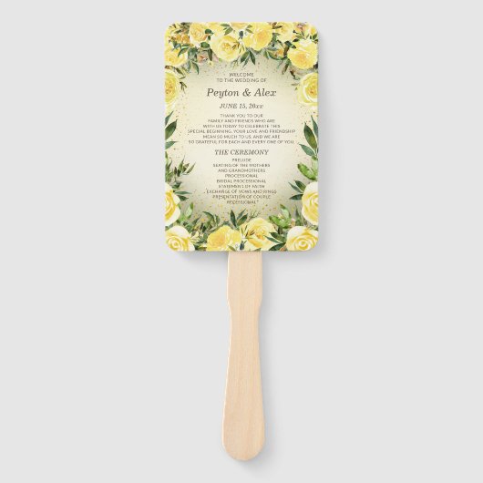 イエローフローラ金ゴールドグリッター結婚式 プログラム ハンドファン (正面)