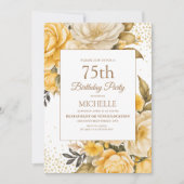 イエローフローラ金ゴールドグリッター75番目誕生日 招待状 (正面)