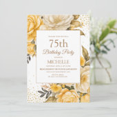 イエローフローラ金ゴールドグリッター75番目誕生日 招待状 (スタンド正面)