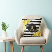 イエローフローラ金ゴールドモノグラム白黒ストライプ クッション (椅子)