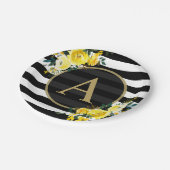 イエローフローラ金ゴールドモノグラム白黒 ストライプの ペーパープレート (アングル)