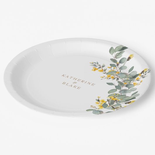 イエローフローラ&ユーカリ結婚ナーズ ペーパープレート (アングル)