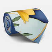 イエローフローラ&ラベンダーウォーターカラーゴールドフレーク ネクタイ (ロール)