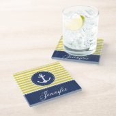 イエローブコンテンポラリールーいかり名前をカスタムする ガラスコースター (アングル)