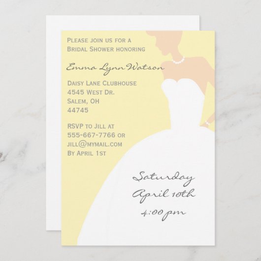 イエローブライドシルエットブライダルシャワー 招待状 (正面/裏面)
