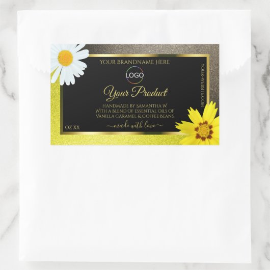 イエローブラウングリッターブラック製品ラベル追加ロゴ 長方形シール (バッグ)