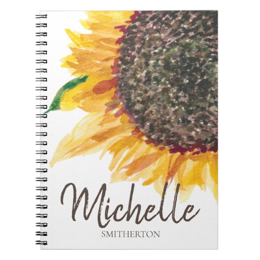 イエローブラウンヒマワリ白お名前 ノートブック (正面)