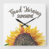 イエローブラウンヒマワリ白グッドモーニングサンシャイン スクエア壁時計 (正面)