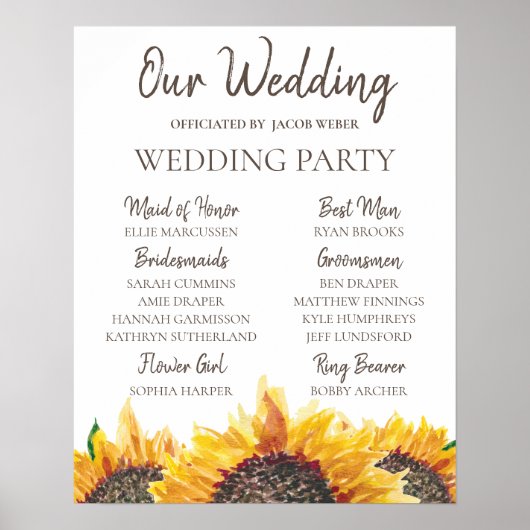 イエローブラウンヒマワリ白ボホウェディングパーティー ポスター (正面)