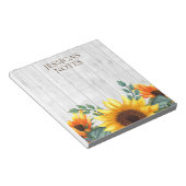 イエローブラウンヒマワリ素朴ホワイトウッド名 ノートパッド (アングル)