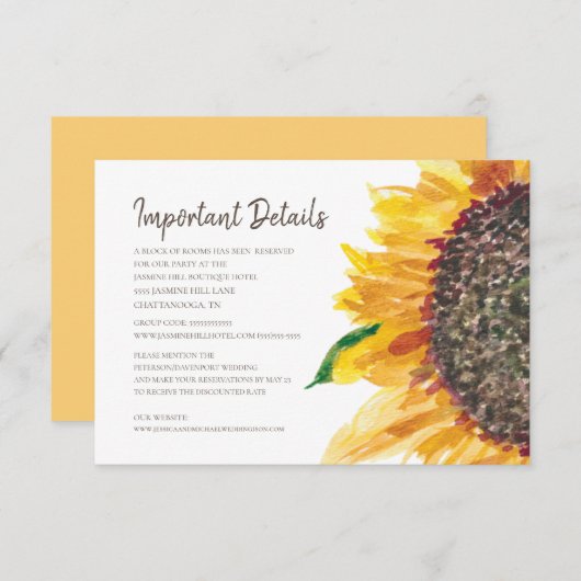 イエローブラウンヒマワリ結婚ボホ詳細 エンクロージャーカード (正面/裏面)