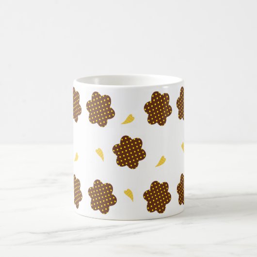 イエローブラウンフローラ水玉模様マグ コーヒーマグカップ (中央)
