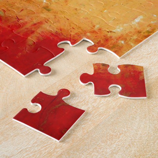 イエローブラウンブルーレッド抽象芸術絵画のアートワーク ジグソーパズル (側面)