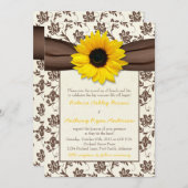 イエローブラウンリボンダマスクサンフラワー結婚ズ 招待状 (正面/裏面)