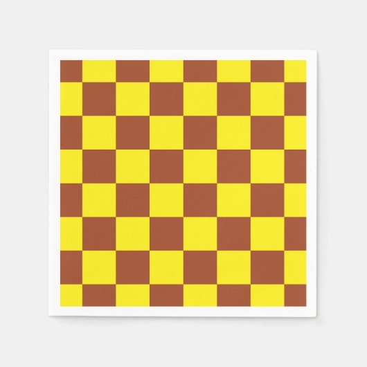 イエローブラウン市松模様にチェックパターン スタンダードカクテルナプキン (正面)