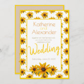 イエローブラックアイドスーザンシンプルフラワー結婚ズ 招待状 (正面/裏面)