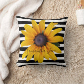 イエローブラックアイドスーザンフォトブラックストライプスローP クッション (ブランケット)