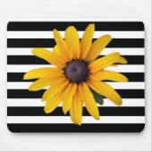 イエローブラックアイドスーザンフォトブラックストライプ マウスパッド (正面)