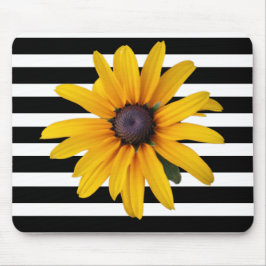 イエローブラックアイドスーザンフォトブラックストライプ マウスパッド