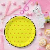 イエローブラックオレンジ水玉模様 ペーパープレート (パーティー)