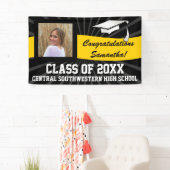 イエローブラックカスタム写真卒業式サイン 横断幕 (インサイチュ)