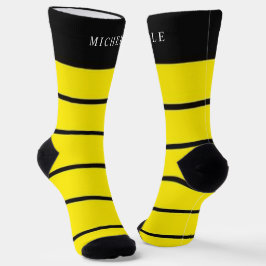 イエローブラックカラーブロックストライプの名前をカスタムする ソックス
