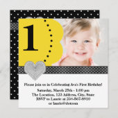 イエローブラックガールズ写真1st誕生日パーティー 招待状 (正面/裏面)