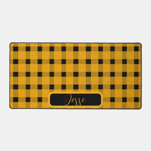 イエローブラックギンガムパターン デスクマット (正面)