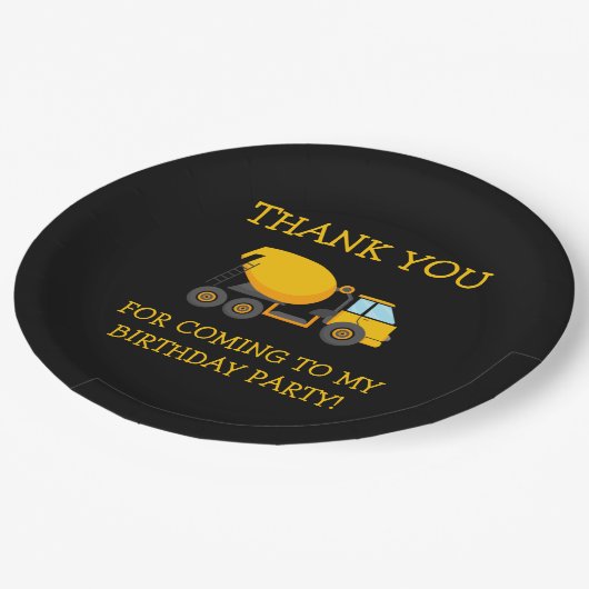 イエローブラックセメントトラックチャイルド感謝してい誕生日 ペーパープレート (アングル)