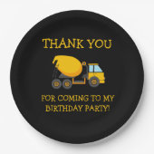 イエローブラックセメントトラックチャイルド感謝してい誕生日 ペーパープレート (正面)
