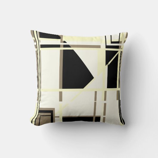 イエローブラックタウペオンホワイトラビリンス抽象芸術 クッション (正面)