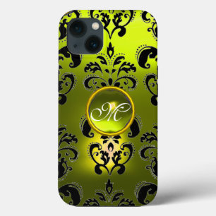 イエローブラックダマスク宝石モノグラム iPhone 13ケース