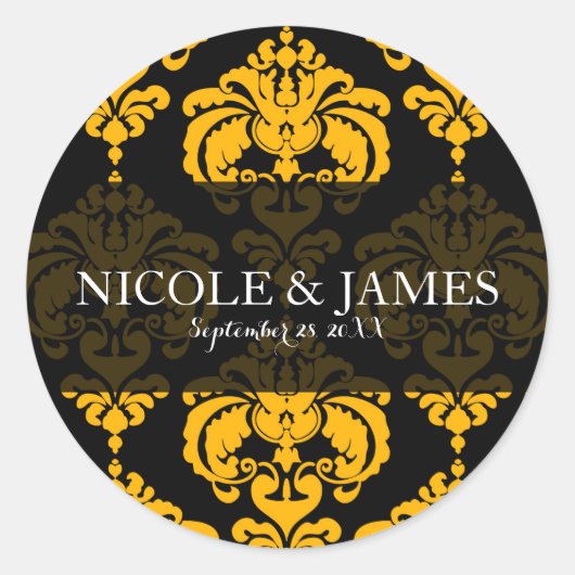 イエローブラックダマスヴィンテージウェディングイベントのお気に入り ラウンドシール (正面)
