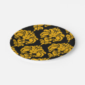 イエローブラックダマスヴィンテージウェディングイベントパーティー ペーパープレート (アングル)
