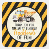 イエローブラックダンプトラック建築ゾーン誕生日 スクエアシール (正面)