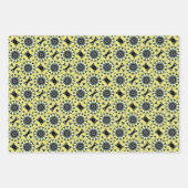 イエローブラックティール(緑がかった色)装飾幾何学模様 ラッピングペーパーシート (正面2)