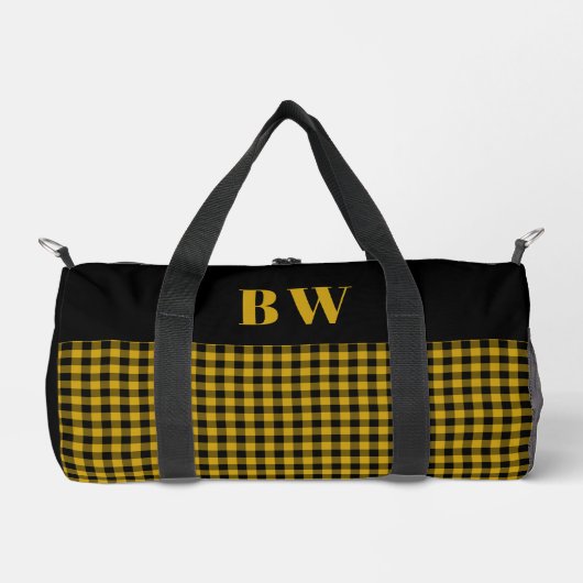 イエローブラックバッファローチェックPlaidモノグラはっきりしたム ダッフルバッグ (正面)