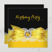 イエローブラックパールダイヤモンドレース誕生日パーティー 招待状 (正面/裏面)