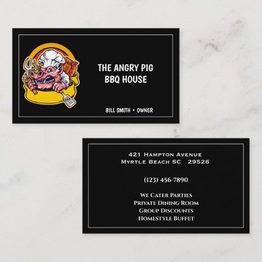 イエローブラックピグバーベキューポークビジネスカード 名刺 (正面/裏面)