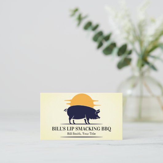 イエローブラックピグバーベキューポークビジネスカード 名刺 (スタンド正面)